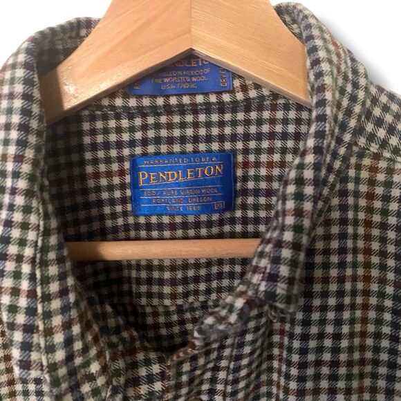 Pendleton Shirt XL Men’s Wool Houndstooth Plaid Brown Sir Button Vintage Fall - Picture 2 of 10